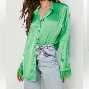 BOOHOO feather detail sleeve button down